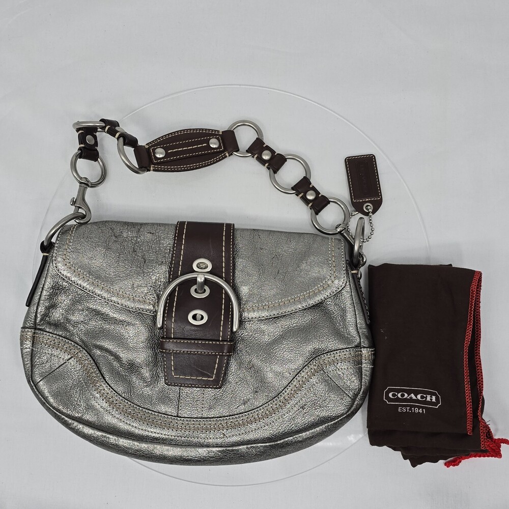 Rare Vtg Y2K Coach F10595 Soho Buckle Flap Gunmetal Leather Shoulder Bag/Hobo